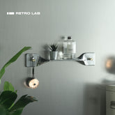 iretrolab Vintage Industrial Wall Shelf – Twisted Aluminum Panel with Brass Hooks,Decorative Storage Display Rack