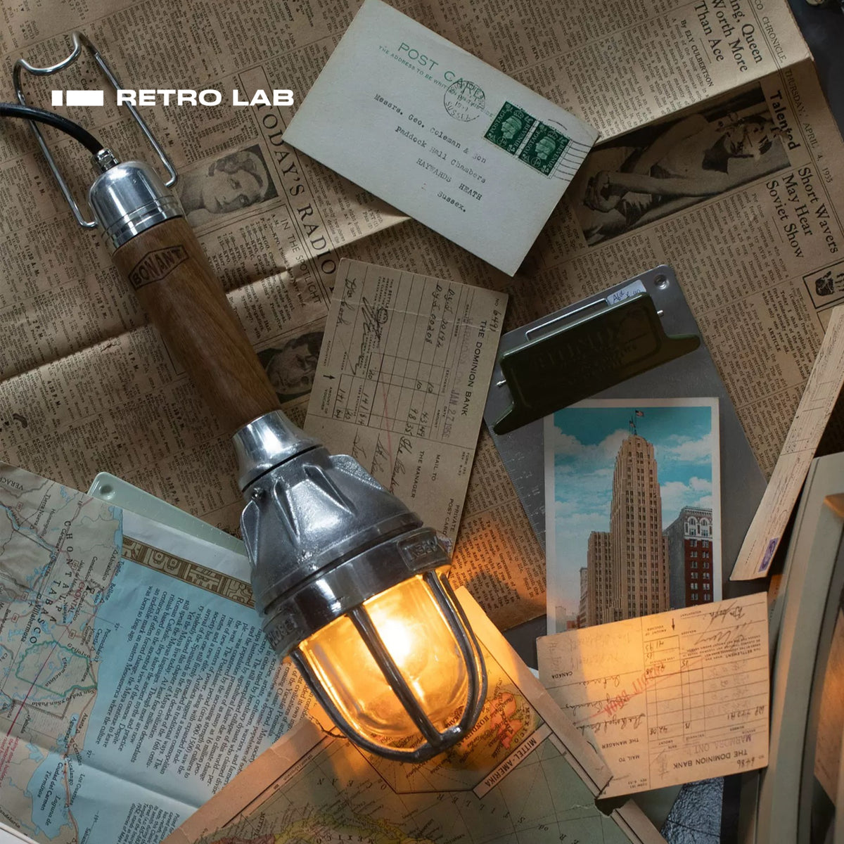 iretrolab Cast Aluminum Utility Light, Handheld & Hanging Industrial Lamp