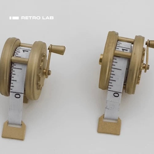 iretrolab Brass Hand-Crank Scroll, Original Vintage Flywheel Mini Tape Measure