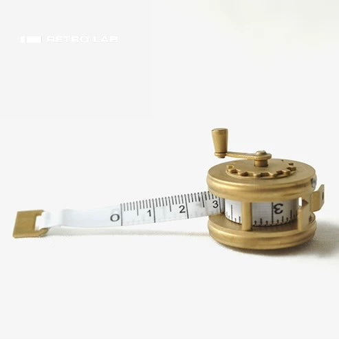 iretrolab Brass Hand-Crank Scroll, Original Vintage Flywheel Mini Tape Measure