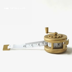 iretrolab Brass Hand-Crank Scroll, Original Vintage Flywheel Mini Tape Measure
