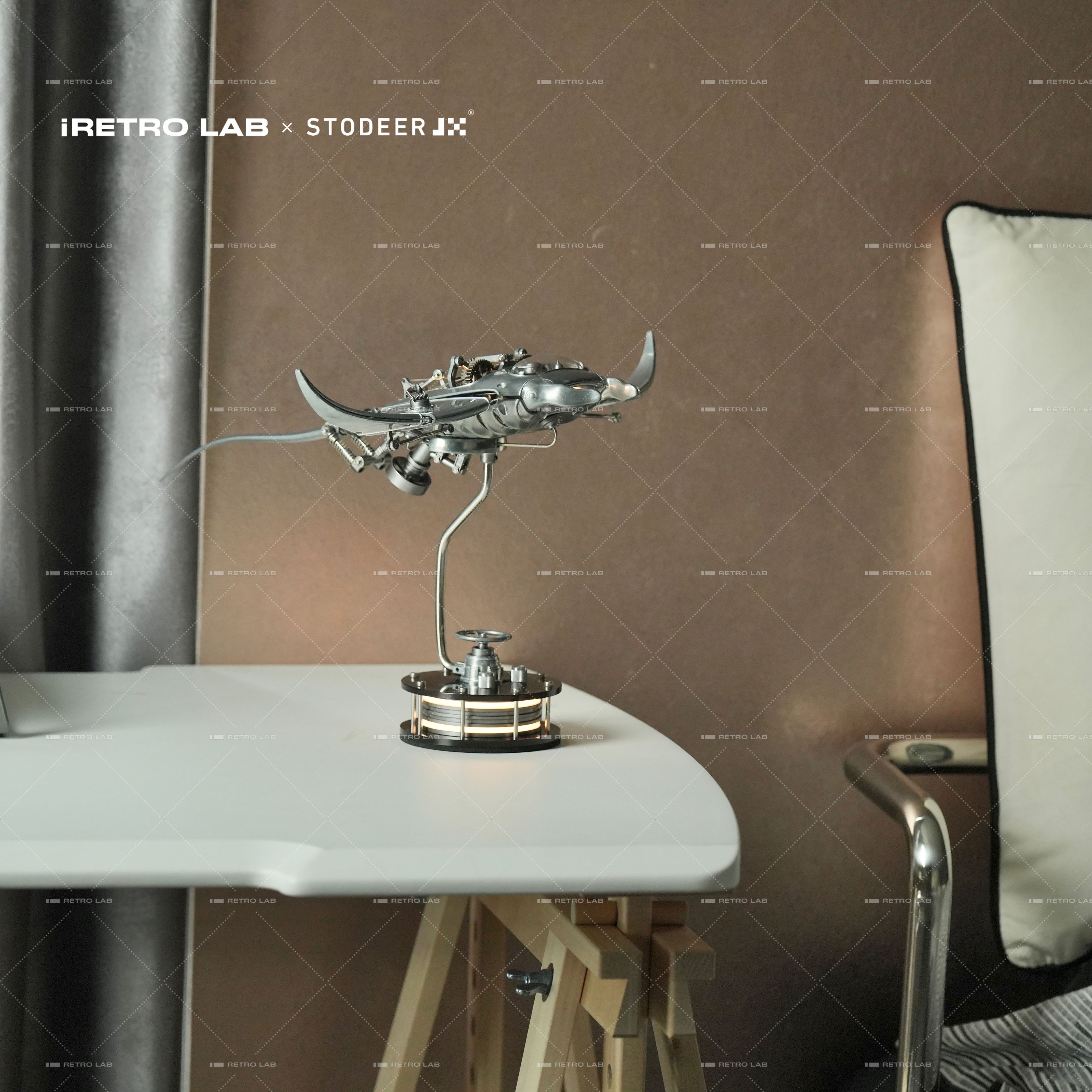 iretrolab Innovative Mechanical Metal Manta Ray Model-Perfect for Decorations and Gifts,Steampunk Style Advanced 3D Kinetic Sculpture kits  SD-01